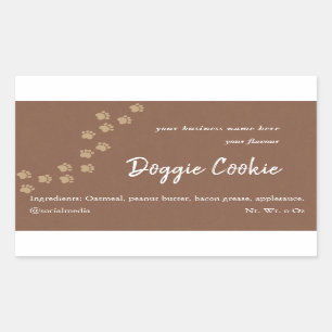 Rustic brown paper dog paw path doggie cookie rect rectangular sticker