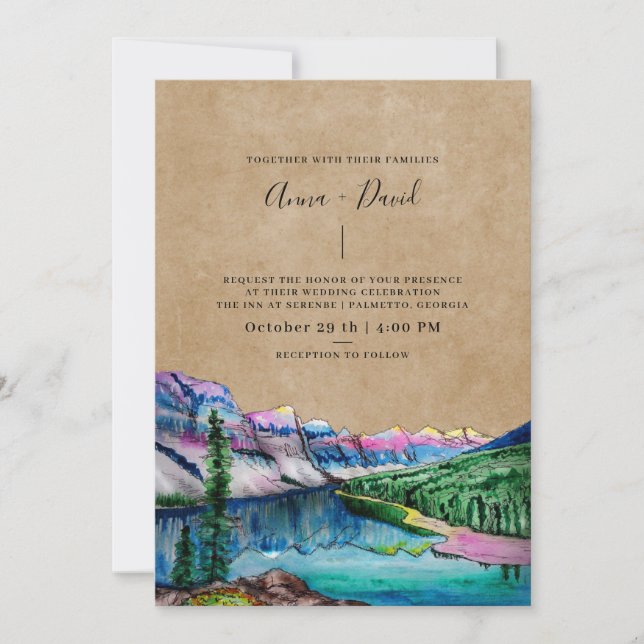 Rustic Brown Paper Mountain Forest Wedding Invitation (Front)