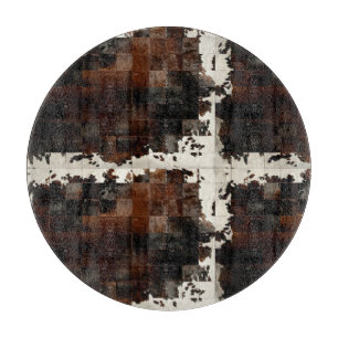 Rustic Brown Patchwork Cowhide Cutting Board