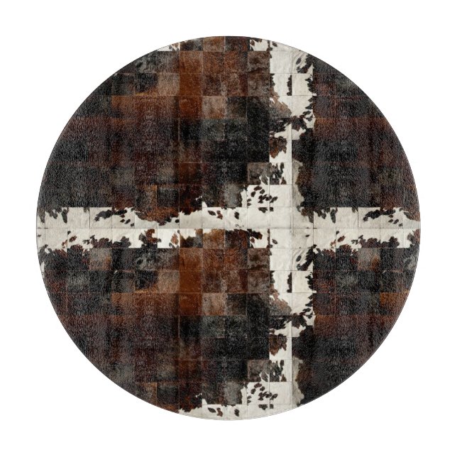 Rustic Brown Patchwork Cowhide Cutting Board (Front)