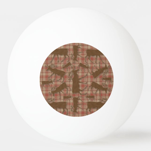 Rustic brown plaid moose ping pong ball (Front)