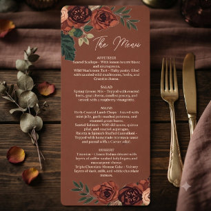 Rustic Brown Romantic Floral Menu , Wedding Menu