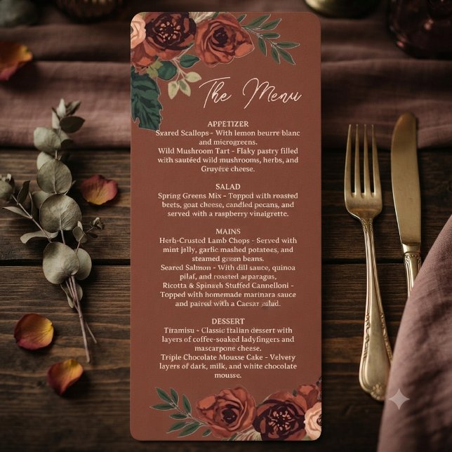Rustic Brown Romantic Floral  Menu , Wedding Menu (Creator Uploaded)