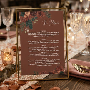 Rustic Brown Romantic Floral Menu ,Wedding Menu Pedestal Sign