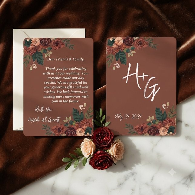 Rustic Brown Romantic Floral Wedding thank you Invitation (Creator Uploaded)