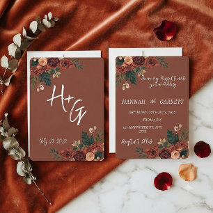 Rustic Brown Romantic Garden Floral Wedding Invitation