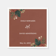 Rustic Brown Romantic Green Floral Wedding Napkins