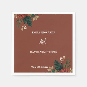 Rustic Brown Romantic Green Floral Wedding Napkins