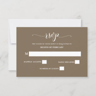Rustic Brown Simple Calligraphy Modern Wedding RSVP Card