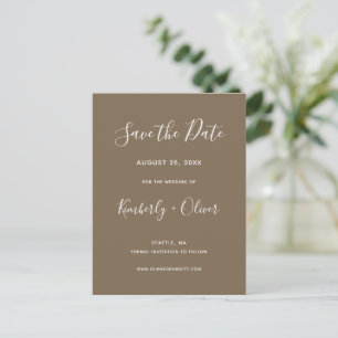 Rustic Brown Simple Calligraphy Save The Date Announcement Postcard