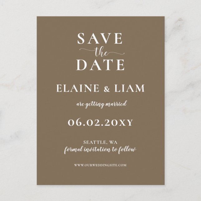 Rustic Brown Simple Calligraphy Save The Date Announcement Postcard (Front)