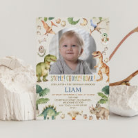 Rustic Brown Stomp Chomp Roar Dinosaur Birthday