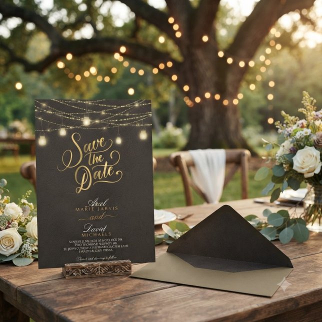 Rustic Brown String Lights Romantic Save the Date Invitation (Creator Uploaded)