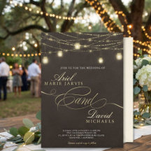 Rustic Brown String Lights Romantic Wedding