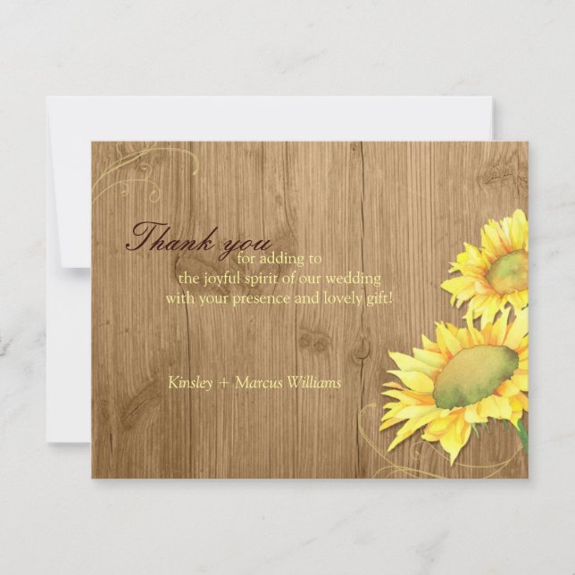 Rustic Brown Sunflower Wedding Thank You Card (Front)