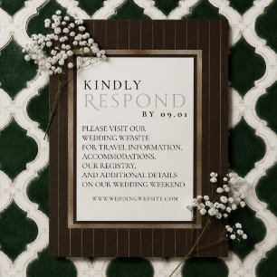 Rustic Brown Thin Stripe Pattern Wedding QR Code RSVP Card