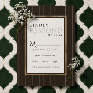 Rustic Brown Thin Stripe Pattern Wedding RSVP Card