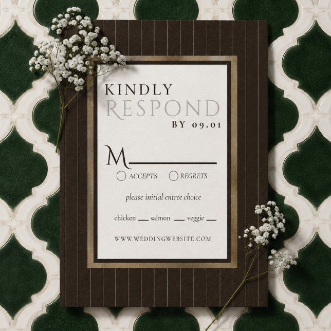 Rustic Brown Thin Stripe Pattern Wedding RSVP Card (Rustic Brown Thin Stripe Pattern Wedding RSVP Card)