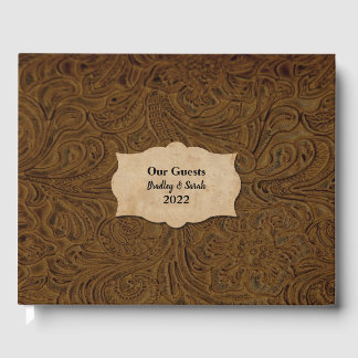 Rustic Brown Tooled Leather (Faux) Personalised Guest Book