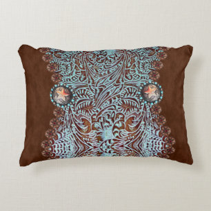 Rustic brown turquoise western country pattern  decorative cushion