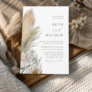 Rustic Brown Typography Pampas Wedding  Invitation