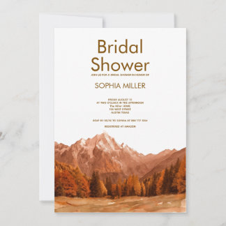 rustic brown watercolor mountain bridal shower  invitation