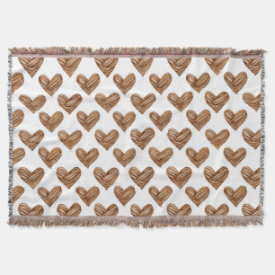 Rustic Brown Weave Hearts Birthday Throw Blanket
