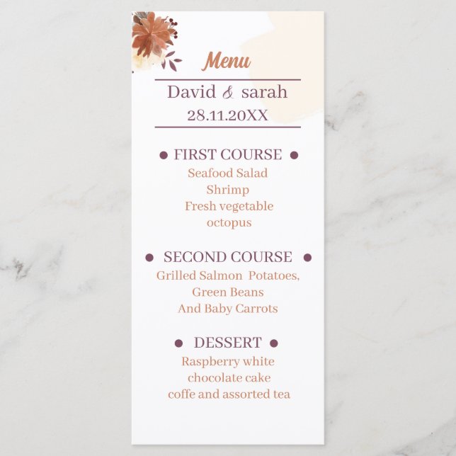Rustic Brown Wedding Dinner  Menu (Front)