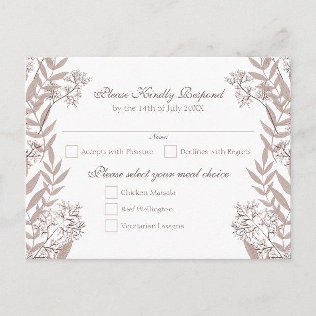 Rustic Brown Wedding Vintage Botanical Holiday Postcard (Front)