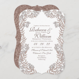 Rustic Brown Wedding Vintage Botanical Invitation