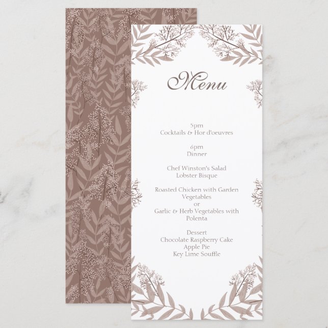 Rustic Brown Wedding Vintage Botanical Menu (Front/Back)