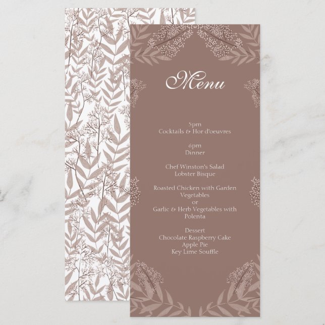 Rustic Brown Wedding Vintage Botanical Menu (Front/Back)