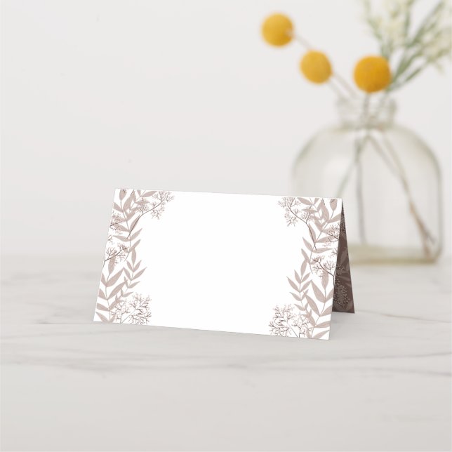 Rustic Brown Wedding Vintage Botanical Place Card (Front)
