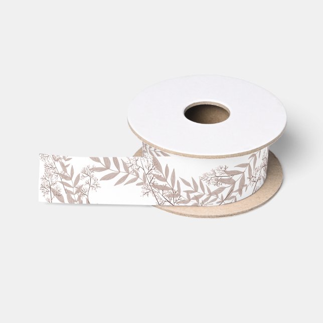Rustic Brown Wedding Vintage Botanical Satin Ribbon (Spool)