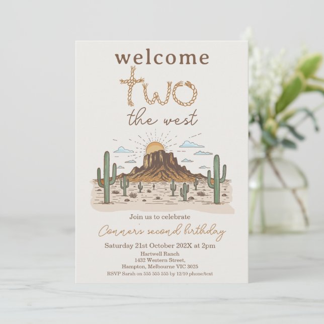 Rustic Brown Welcome Two The West 2nd Birthday Invitation (Standing Front)