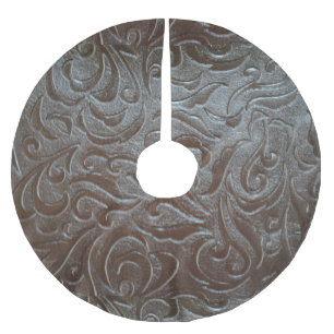 Rustic brown western country leather pattern brushed polyester tree skirt