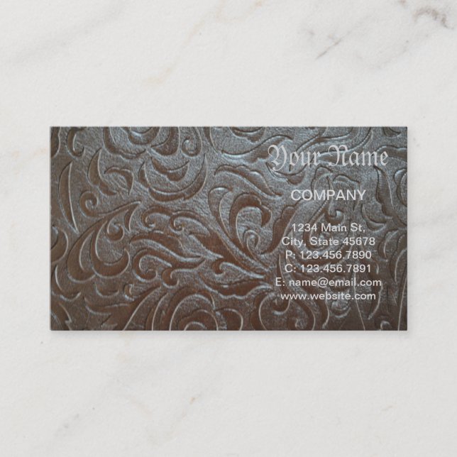 Rustic brown western country leather pattern business card (Front)