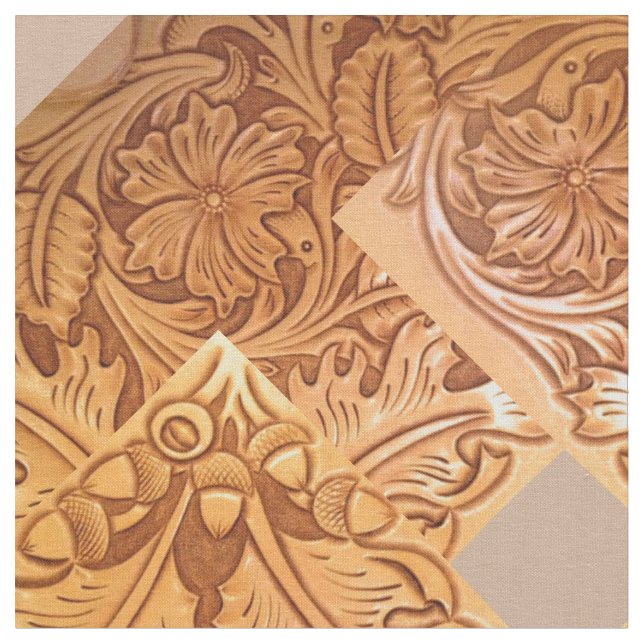 Rustic brown western country tooled leather fabric (Close Up)