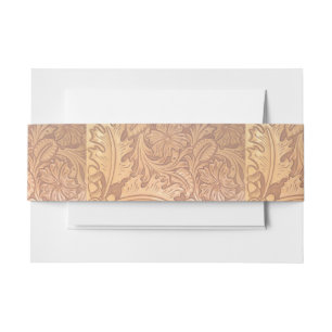 Rustic brown western country tooled leather invitation belly band