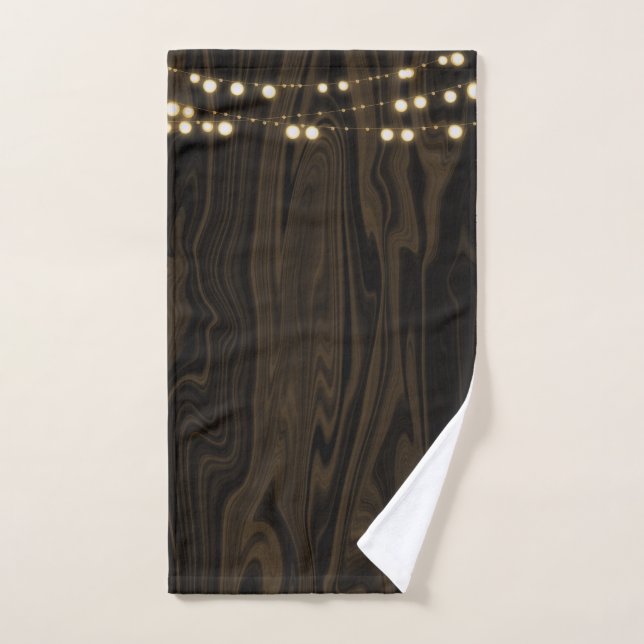Rustic Brown Whimsical Wood String Lights Bath Towel Set (Hand Towel)