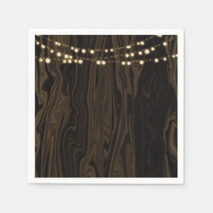 Rustic Brown Whimsical Wood String Lights Wedding Napkin