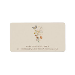 Rustic Brown Wildflower Butterfly Wedding Label