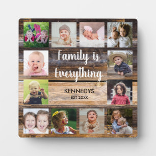Rustic Brown Wood 12 Photo Collage Family   Plaque
