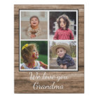 Rustic Brown Wood 4 Photo Collage Grandma
