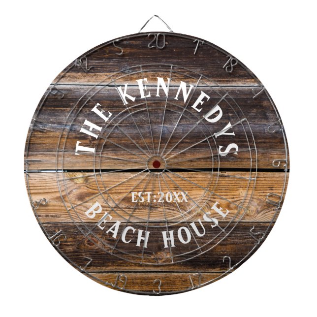 Rustic Brown Wood Beach house Family Name  Dartboard (Front)