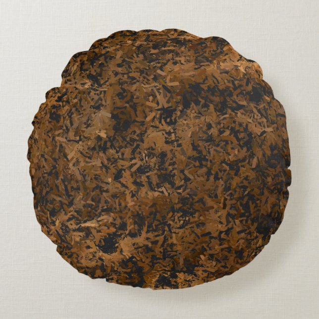 Rustic Brown Wood Chips Round Cushion (Front)