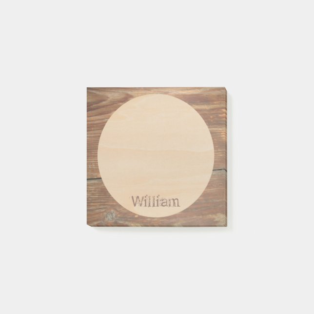 Rustic Brown Wood Custom Name Modern Round Circle  Post-it Notes (Front)