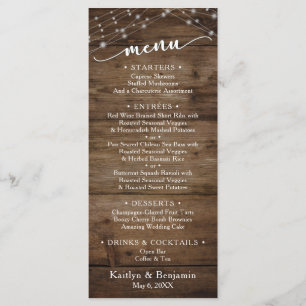 Rustic Brown Wood Fairy Lights, Elegant Typography Menu