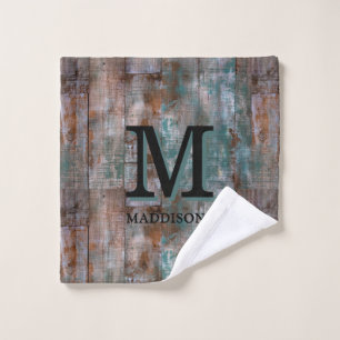 Rustic Brown Wood Family Custom Name Farmhouse Bath Towel Set