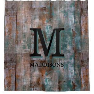 Rustic Brown Wood Family Custom Name Farmhouse Shower Curtain